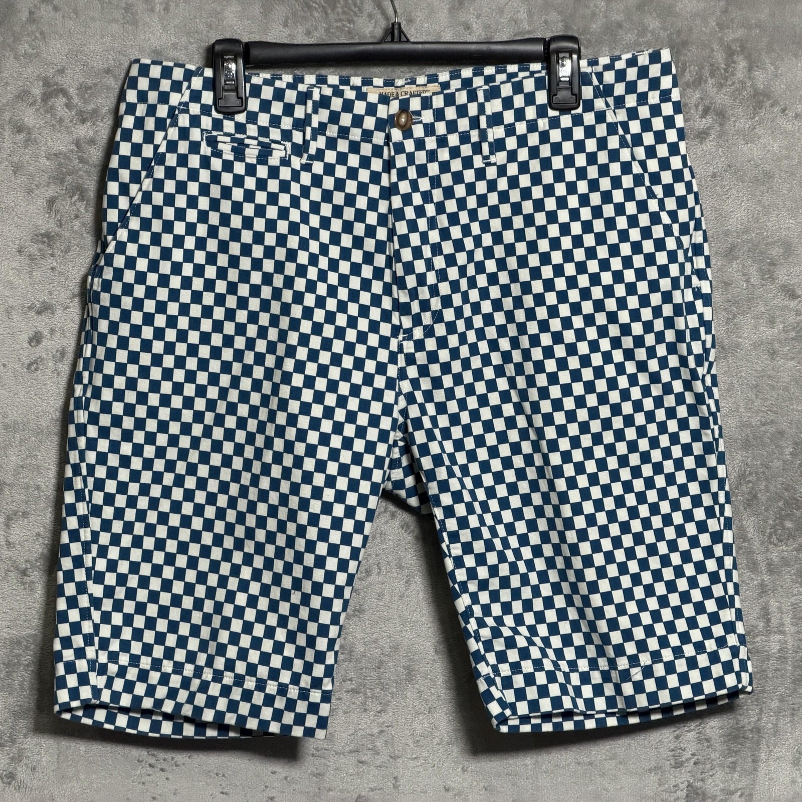 Levis Made  Crafted Shorts Mens 35 Blue Check Bermuda Drill Short 10 Inseam